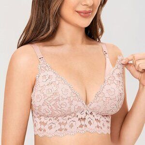 new MOMANDA Nursing Bra Lace Wirefree Padded  Maternity  Gentle Rose 34C
